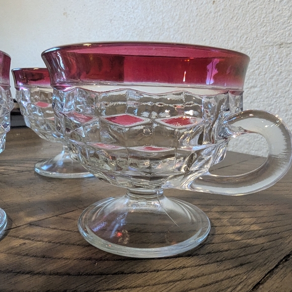 Vintage Colony Whitehall Ruby Flash Crystal Punch Cup Set Of 4 Pressed Glass - Picture 9 of 11